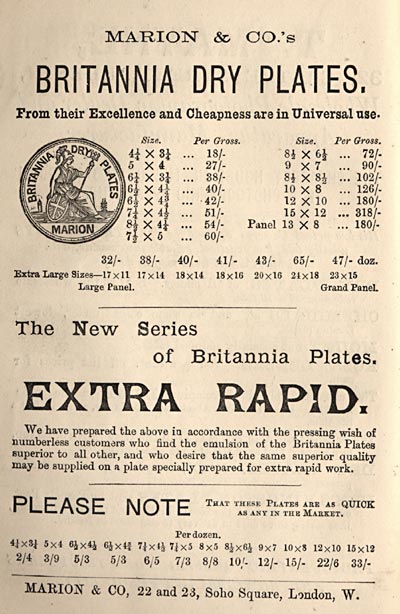 Advert for Britannia Dry Plates  -  1884