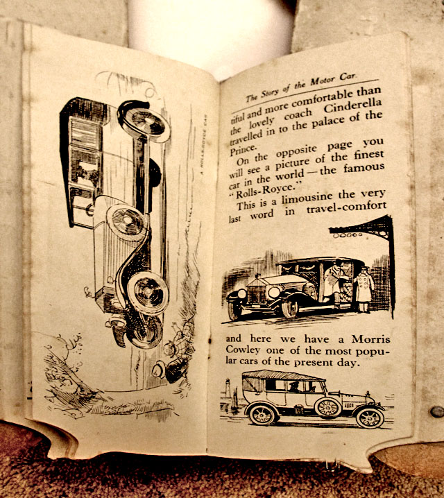 A children's 'book toy' by Valentine & Sons Ltd  -  'The Story of the Motor Car'  -  Pages 12-13