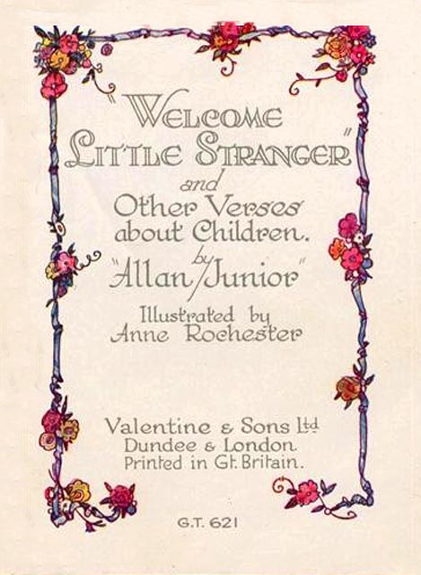 The frontispiece of a small book in Valentine's 'Golden Thoughts' series of booklets  -  Welcome Little Stranger