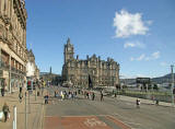 Looking along Princes Street towards the Balmoral Hotel and the East End of Princes Street
