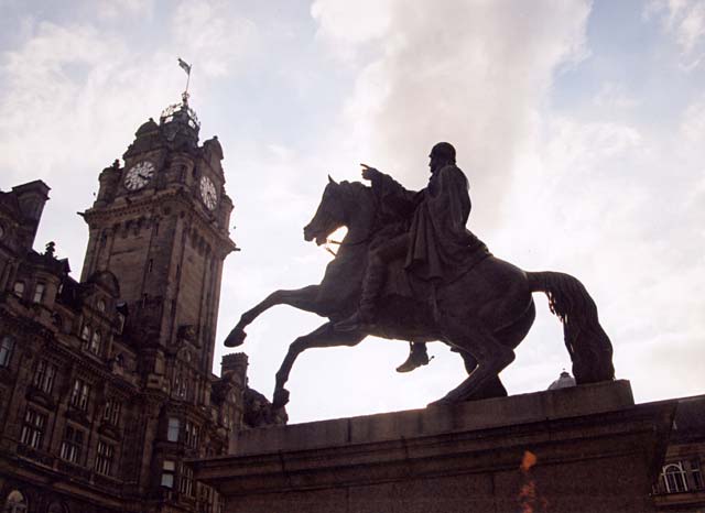 The Balmoral Hotel and the statue of the Duke of Wellington