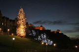 Edinburgh, Christmas 2005  -  Looking towards the Christmas Tree on the Mound, with Ramsay Garden and Edinburgh Castle in the background.