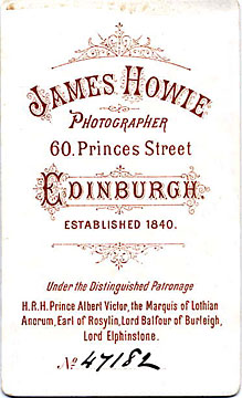 Carte de Visite - James Howie  -  back of card
