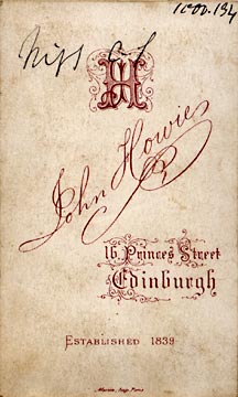 Back of a carte de visite by John Howie  -  No 1000-134