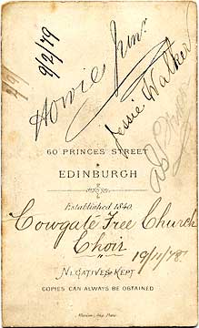James Howie Junior  -   carte de visite  -  Cowgate Free Church Choir  -  November 19, 1878