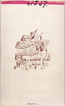 The back of a Carte de Visite by James Howie Jun.  -  A Reprint