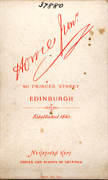 Back of a carte de visite by J Howie Junior, showing date established 1840