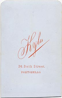 The back of a carte de visite  -  Kyles  -  34 Bath Street  -  Girl