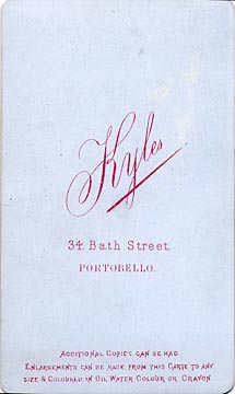 The back of a carte de visite  -  Kyles  -  34 Bath Street  -  Group