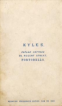 The back of a carte de visite  -  Kyles  -  36 Regent Street  -  Lady, book and chair