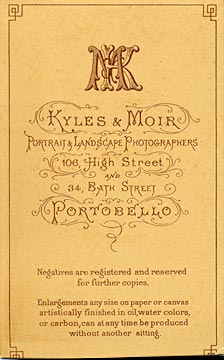The back of a carte de visite  -  Kyles & Moir  - 1877 to 1882  -  Man and girl