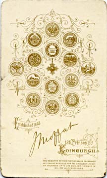 John Moffat  -  Carte de visite  -  around 1890 to 1897  -  Back = "7 Medals"