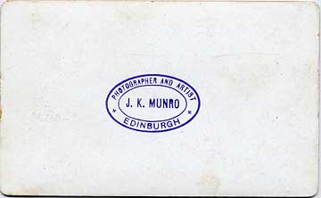 The back of a Photo by JK MUnro mounted on a carte de visite card