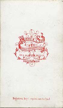 The back of a carte de visite by P Nimmo & Son  -  Lady  -  Oval Portrait