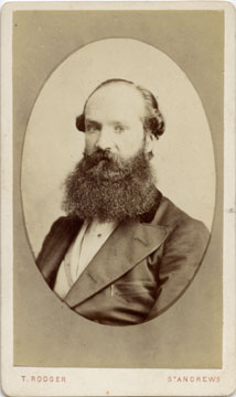 Carte de Visite of a bearded man in an oval, from the St Andrews studio of T Rodger (front)