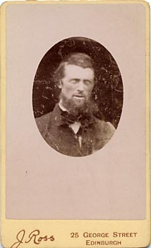 A carte de visite by the Edinburgh professional photographer John Ross  -  small portrait of a gentleman in an oval frame