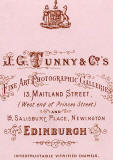Zoom-in on the detail on the back of a  carte de visiet by J G tunny & Co  -  1888 - 1897