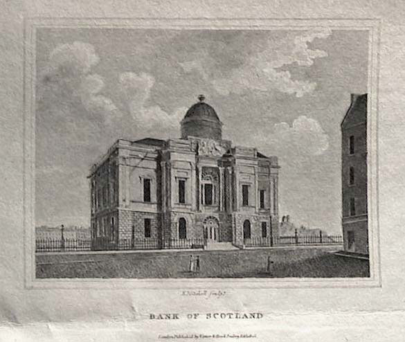 Bank of Scotland  -  Engraving from "Beauties of England & Wales"