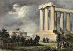 Engraving by T Dick after G Kemp  -  Published in London c.1840  -  The National Monument and Observatory on Calton Hill