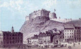 Engraving from Nelson's Pictorial Guide Books  -  Edinburgh Castle from the Grassmarket