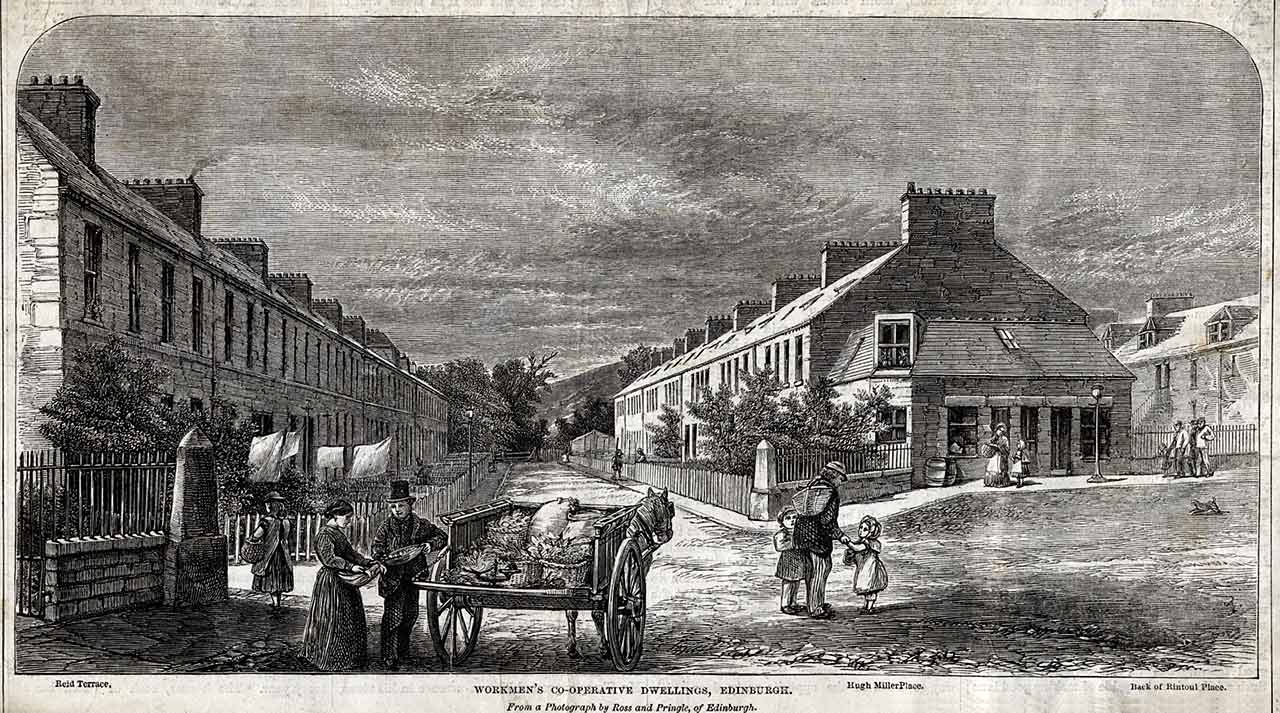 Reid Terrace, The Colonies, Stockbridge, Edinburgh  -  an enlargement of an engraving based on a photograph by Ross & Pringle