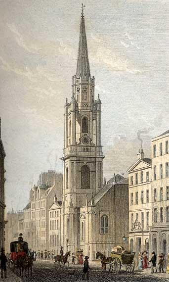Engraving from 'Modern Athens'  -  hand-coloured  -  The Tron Kirk