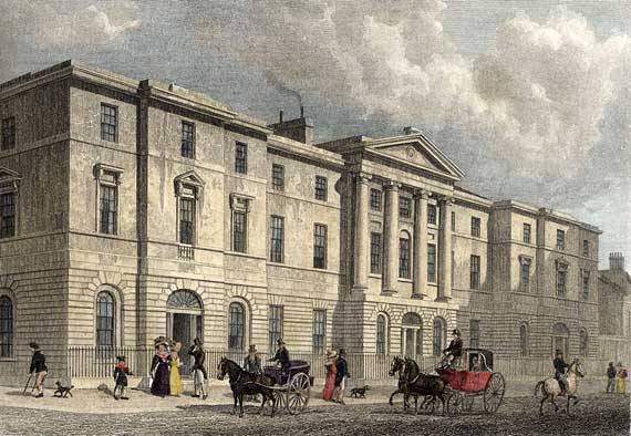 Engraving from 'Modern Athens'  -  hand-coloured  -  Exchange Buildings at Leith