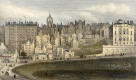 Engraving from 'Modern Athens'  -  hand-coloured  -  Edinburgh Old Town and the Bank of Scotland from Princes Street