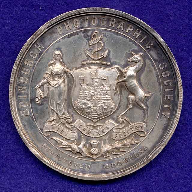 The front of a Silver Medal awarded by Edinburgh Photographic Society to J B Johnstone in 1896