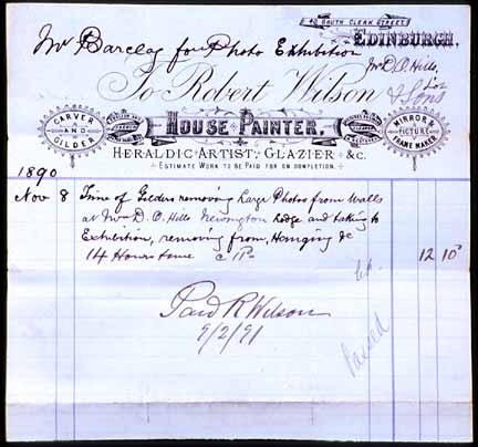 Bill for Transfer of DO Hill pictures  -  1890