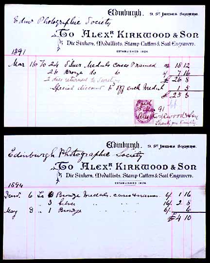 Bills for EPS Medals  -  1891