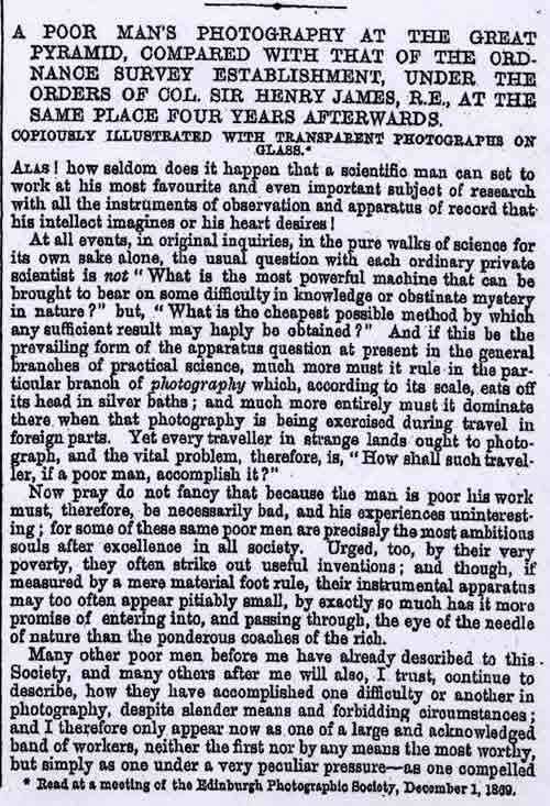 Lecture by Charles Piazzi Smyth to Edinburgh Photographic Society in 1869  -  A Poor Man's Phtotography at the Great Pyramid ...  -  Page 1
