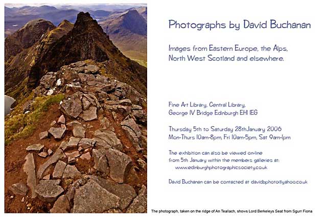 Poster for an exhibition of Photograhs by David Buchanan in the Fine Art Library at Edinburgh Central Library, January 2006