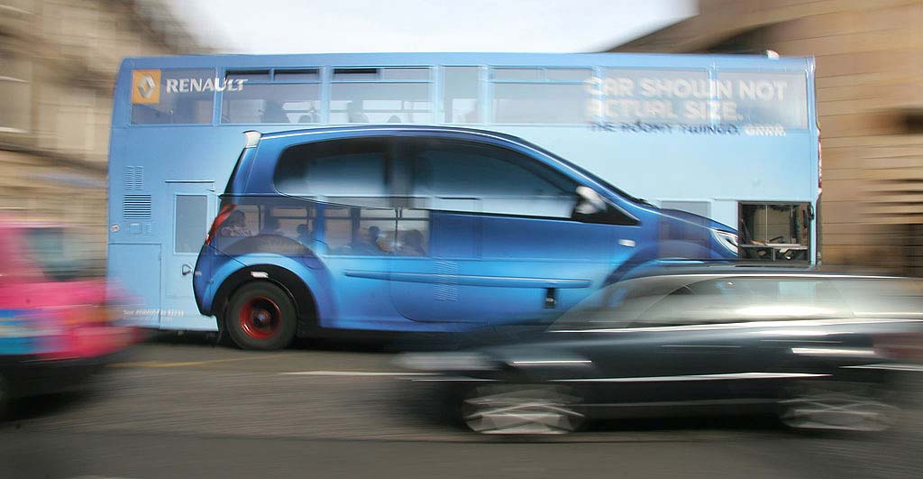 Photograph of bus at Museum  -  panned for one sixth second