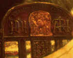 Close up view of the inscription on the chair in DO Hill's painting of the Disruption