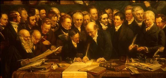DO Hill's painting of the Disruption - detail of the signing
