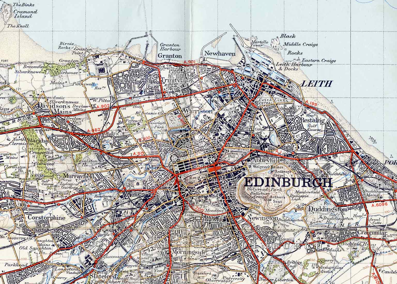 Ordnance Survey Map Edinburgh Ordnance Survey - Extract From 'Popular Edition' One-Inch Map, Edinburgh