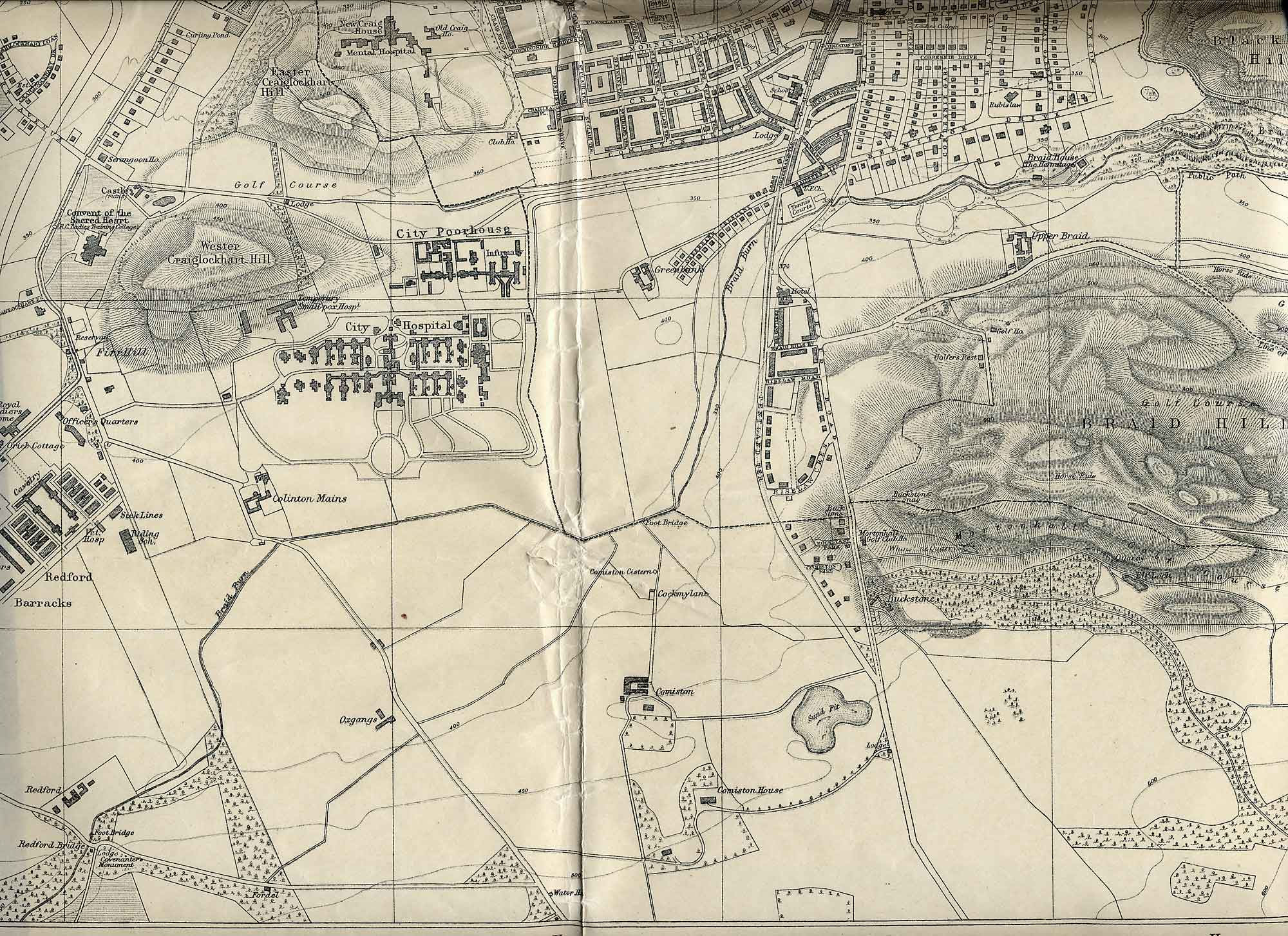 Edinburgh and Leith map, 1925  -  Craiglockhart and Braid Hills section  -  Enlarged