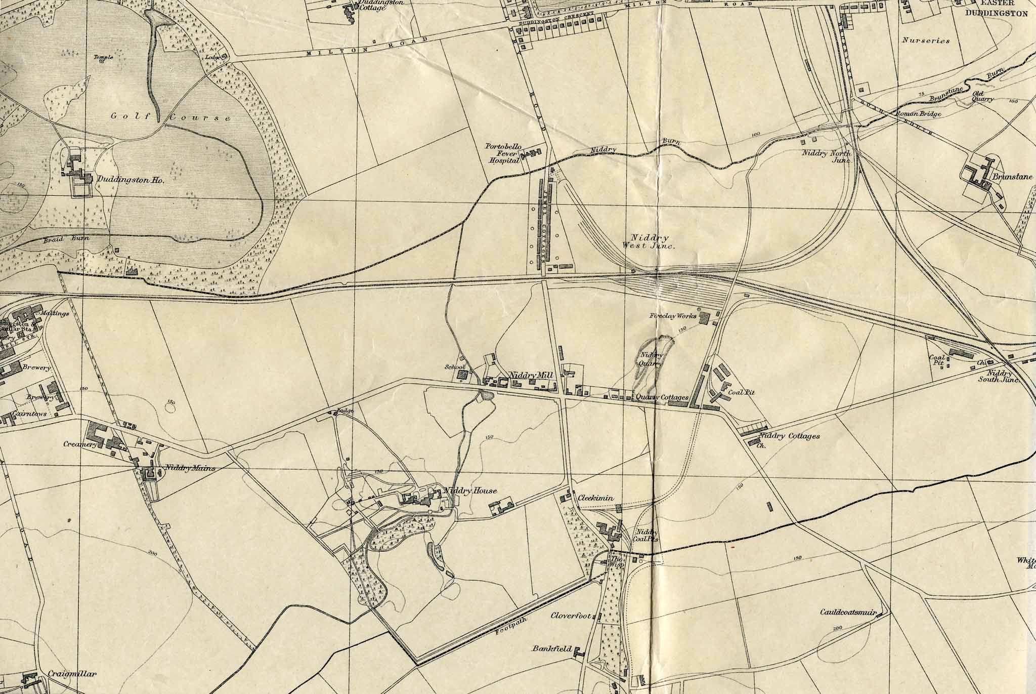 Edinburgh and Leith map, 1925  -  Niddrie and Craigmillar before the housing estates were built
