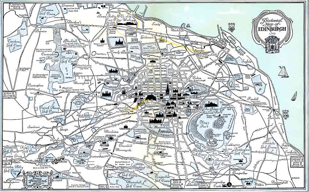Pictorial Map of Edinburgh showing Bruce Peebles' works from 1866 until 1954