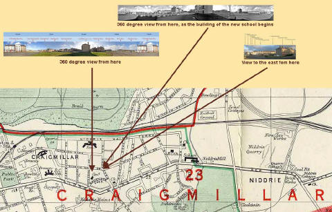 Map showing where panoramin photos of Craigmillar were taken from