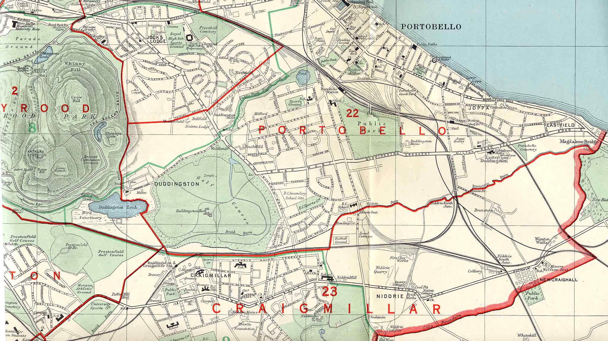 Edinburgh and Leith map, 1955  -  East Edinburgh
