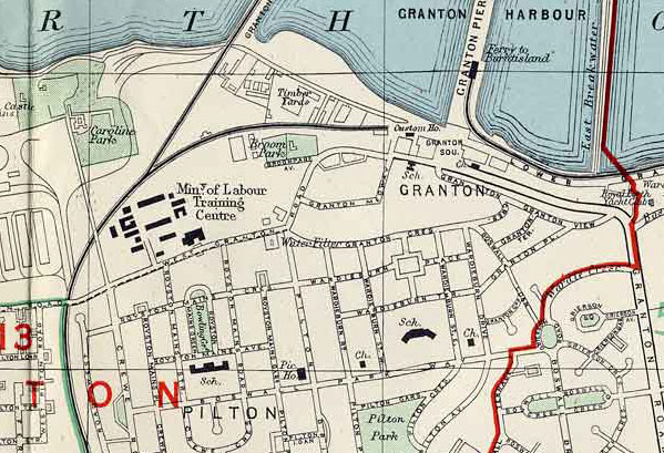 Extract from a 1955 map of Edinburgh  -  Granton Harbour, Granton and Pilton