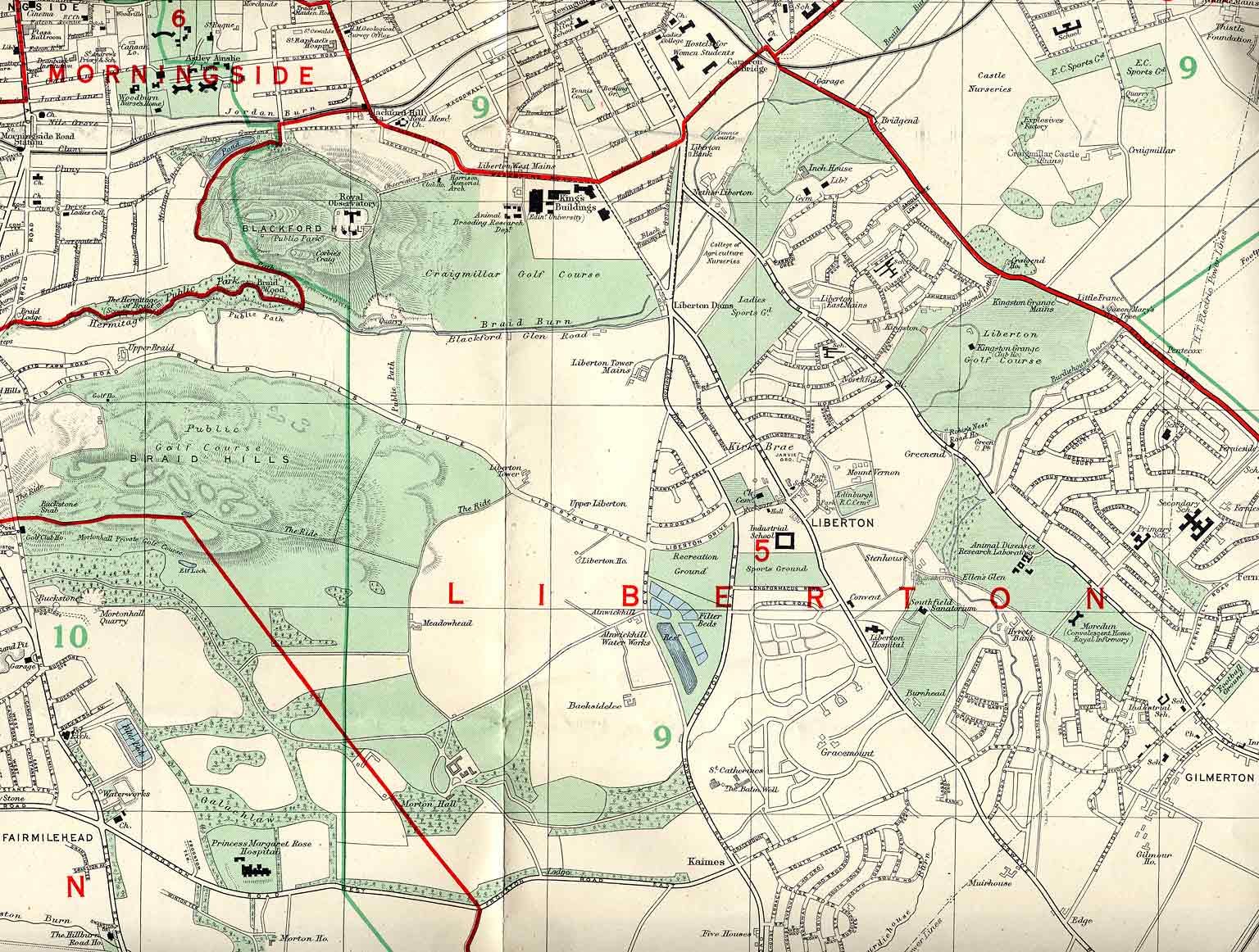Edinburgh and Leith map, 1955  -  South Edinburgh