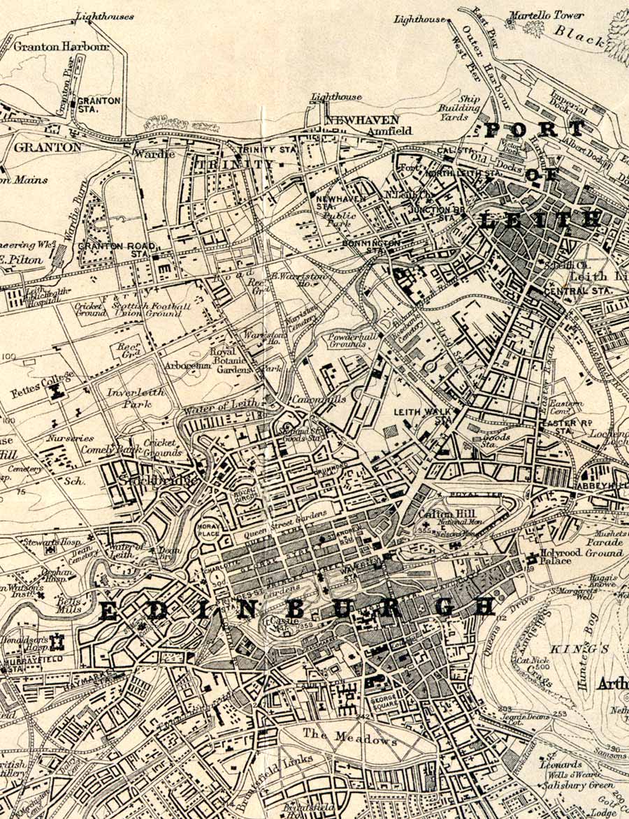 Edinburgh & Leith, 1925  -  Extract from a map by John Bartholemew FRGS