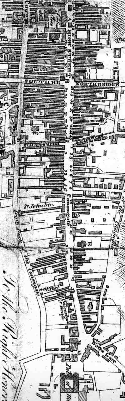 The Royal Mile - with the closes numbered - from a map published in an 1817 Edinburgh Guidebook.