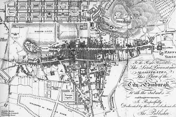 Edinburgh Old Town and New Town - Map from an 1817 Edinburgh Guidebook.