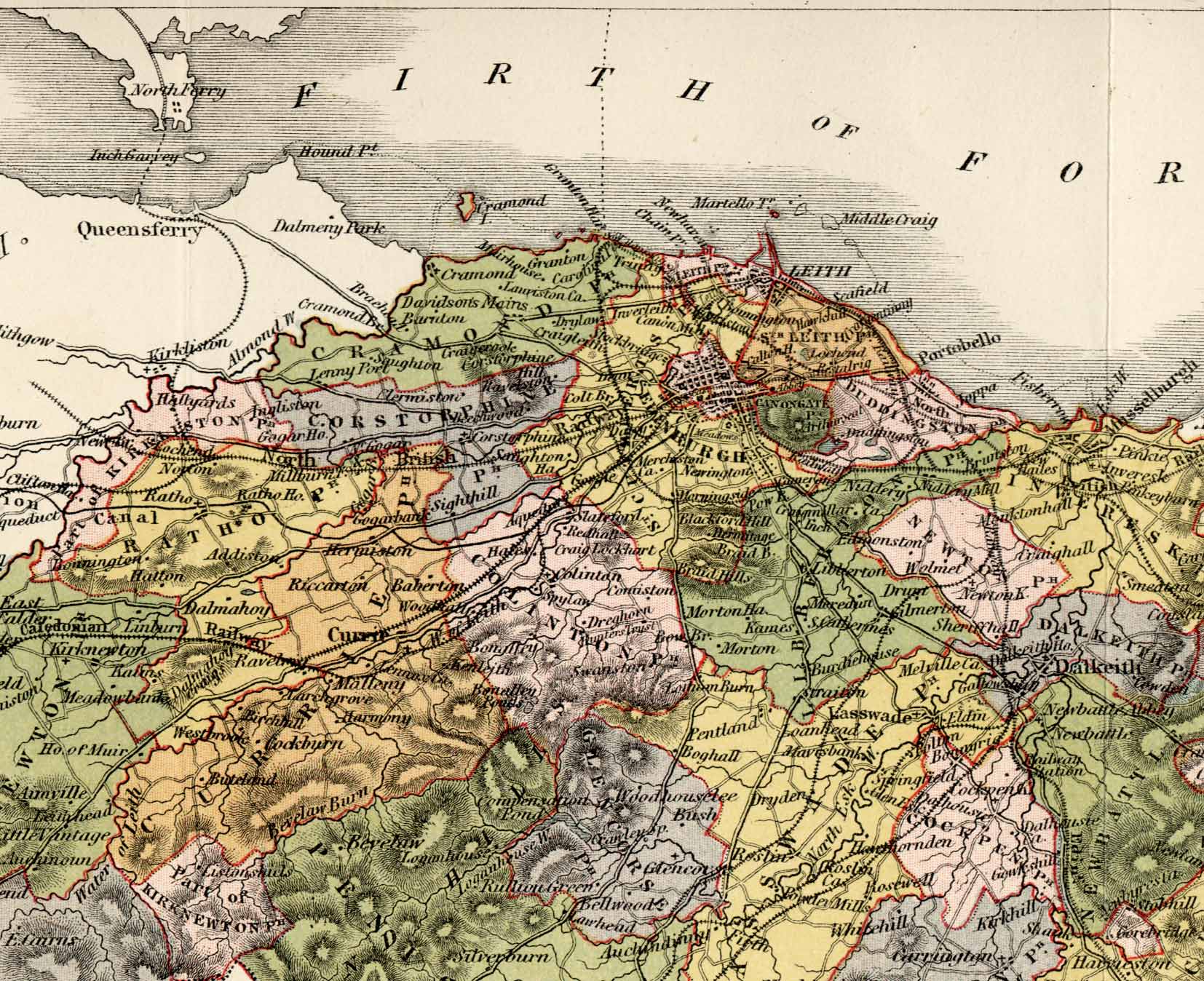 Map of Edinburghshire, 1884  -  A quarter of the map, enlarged