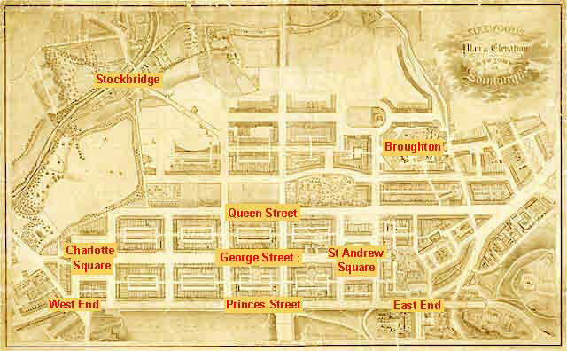 Edinburgh New Town  -  Kirkwood Map, 1819  -  Streets and Districts added