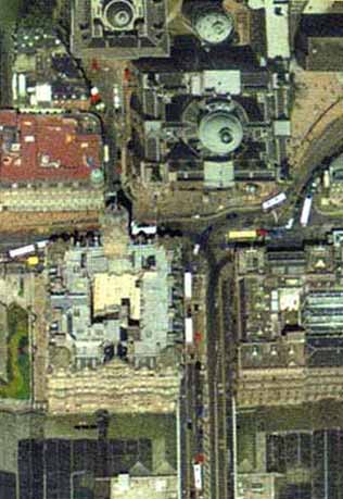 Detail from an aerial photograph of Edinburgh  -  XYZ Digital Map Company, 2001  -  East End of Princes Street